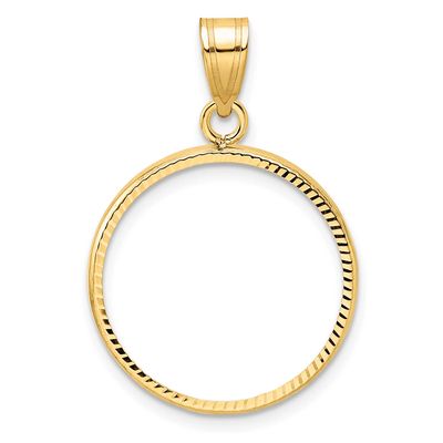 Diamond-Cut 19.5mm Prong Coin Bezel Pendant 10k Gold Polished 10C1801D/19.5