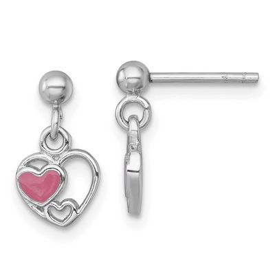 Enamel Triple Heart Post Dangle Earrings Sterling Silver Rhodium-plated QE18250