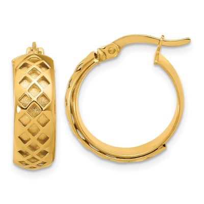 Fancy Hoop Earrings 14k Gold Polished and Brushed LE2669 196904339466