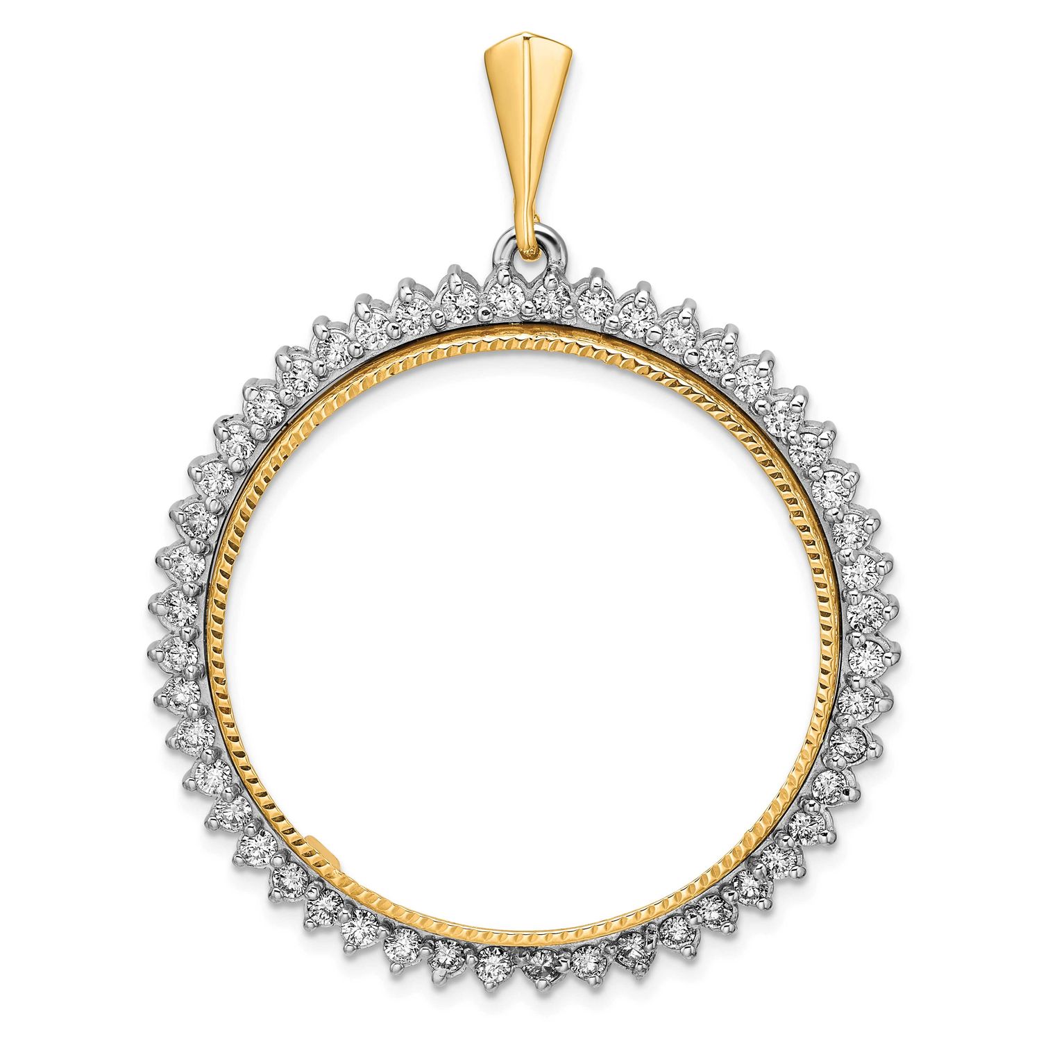 Diamond-Cut Aa Diamond Circle 34.2mm Prong Coin Bezel Pendant 14k Two-tone Gold Polished CS3984D/34…