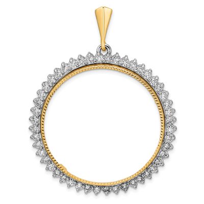 Diamond-Cut Aa Diamond Circle 34.2mm Prong Coin Bezel Pendant 14k Two-tone Gold Polished CS3984D/34…