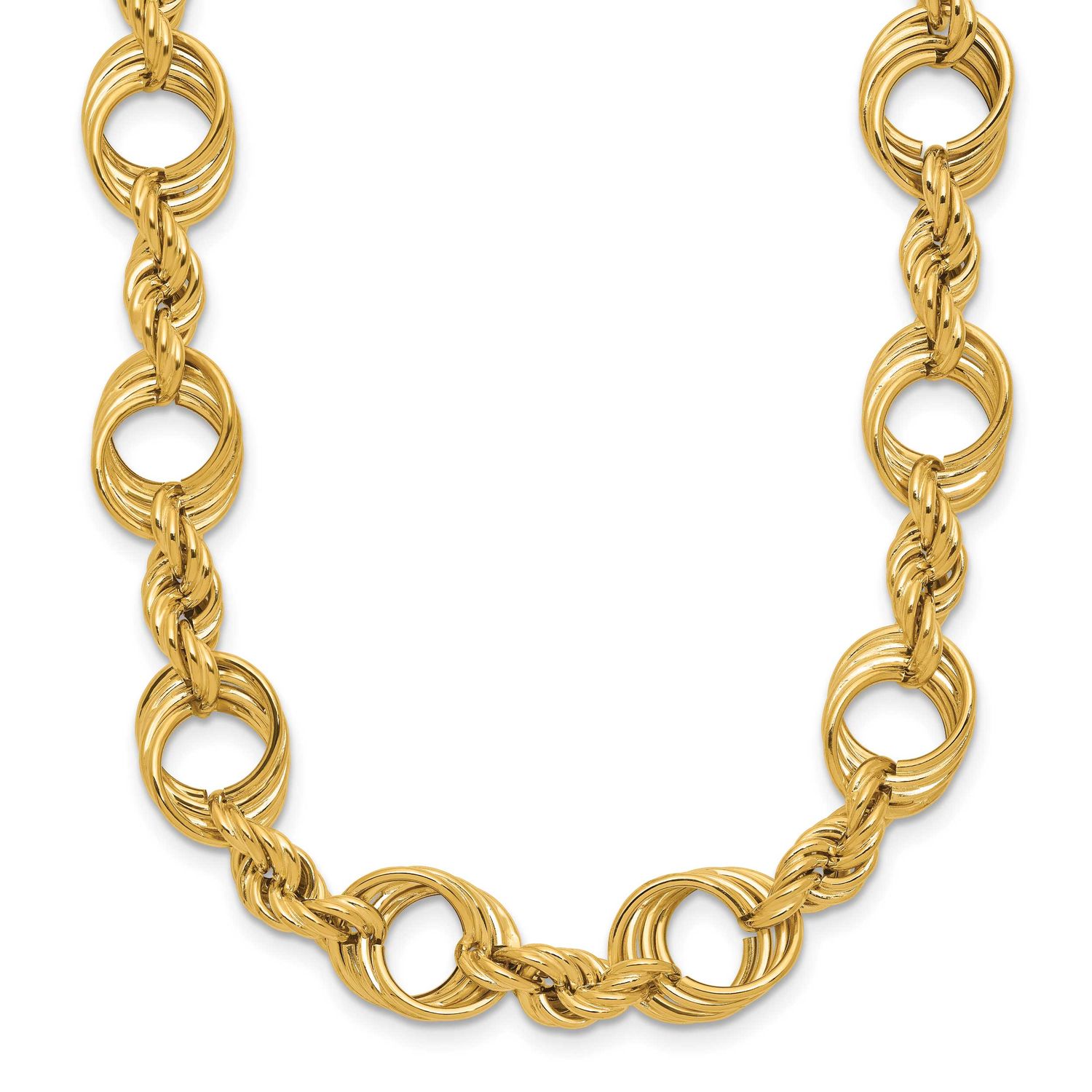 Fancy Circle and Rope Link Necklace 14k Gold Polished LF2144-18