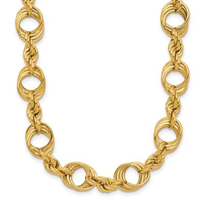 Fancy Circle and Rope Link Necklace 14k Gold Polished LF2144-18