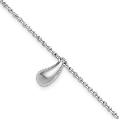 Polished Dangle Bead with 1 Inch Extender Bracelet Sterling Silver Rhodium-plated QLF1457-7