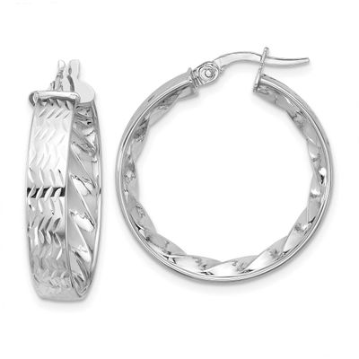 White Rhodium Plating Polished and Diamond-Cut Hoop Earrings 14k Gold LE2732W 196904337332
