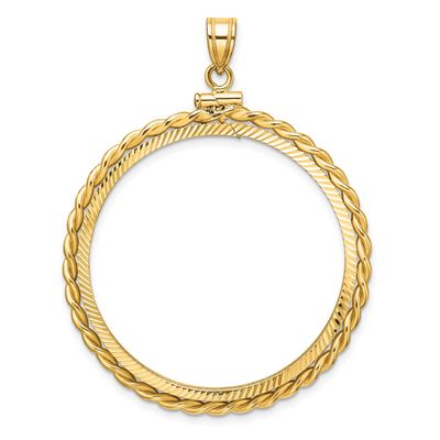Twisted Wire and Diamond-Cut 34.2mm x 2.85mm Screw Top Coin Bezel Pendant 14k Gold Polished C2271D/…