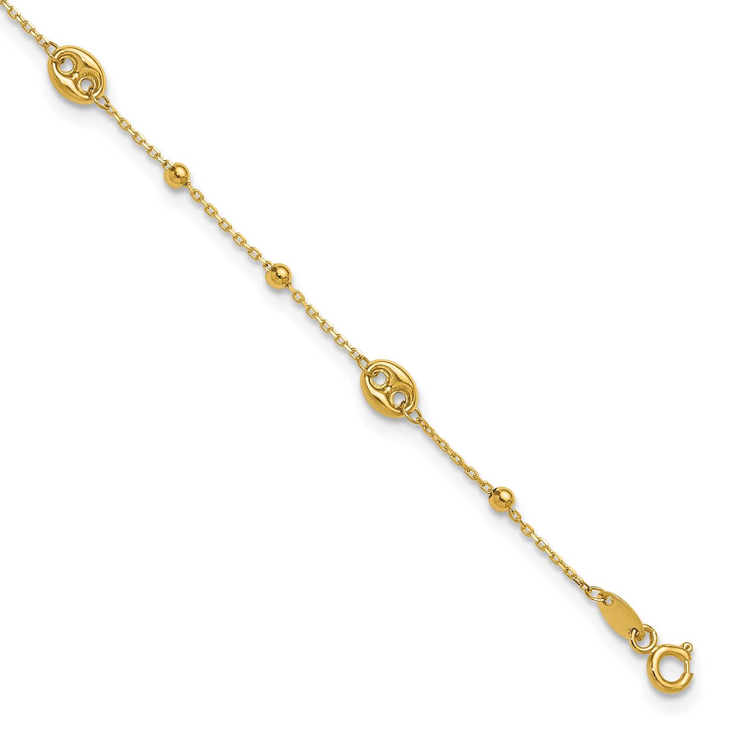 Beads Station 9 Inch Plus 1 Inch Extender Anklet 14k Gold Polished LF2119-9 196904280119