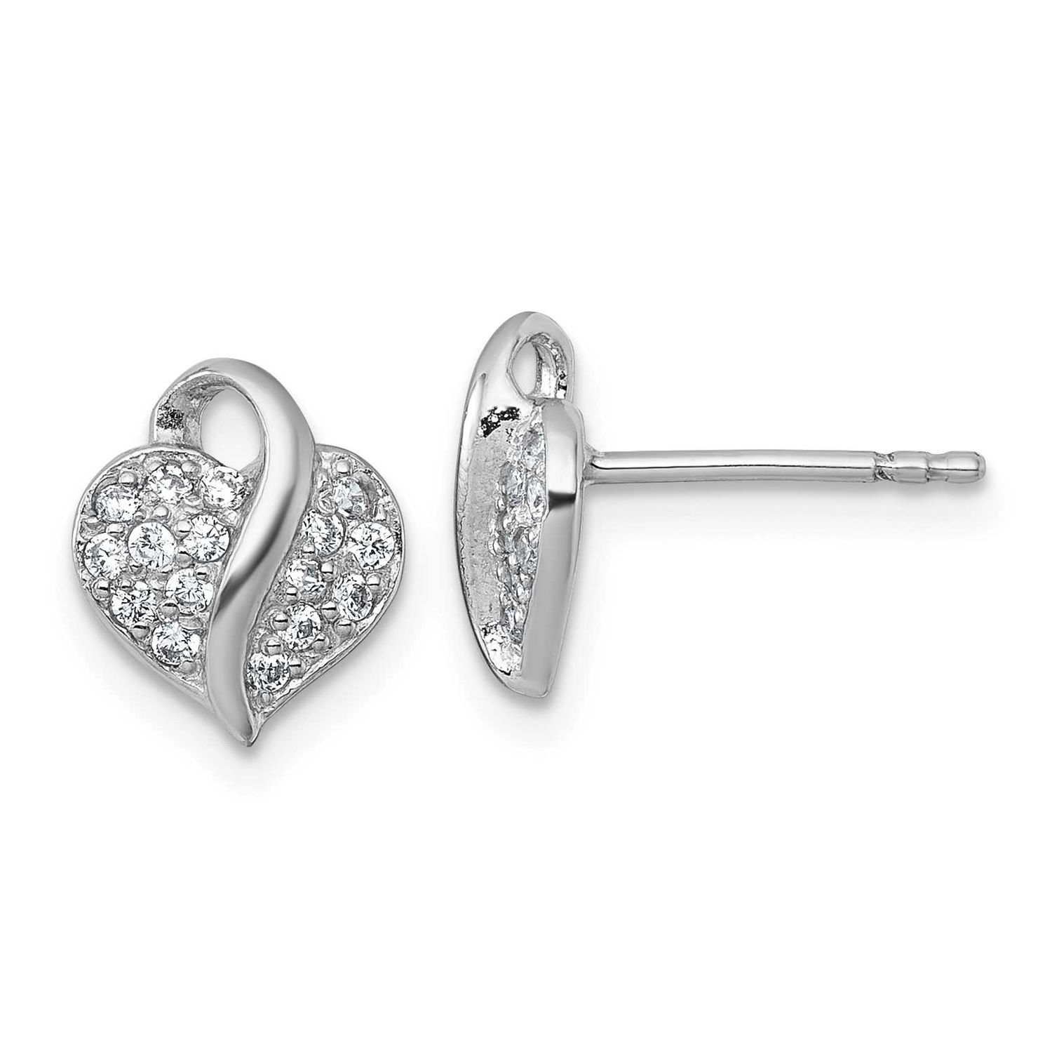 Polished CZ Heart Children&#39;s Post Earrings Sterling Silver Rhodium-plated QE18251