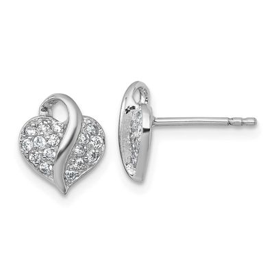 Polished CZ Heart Children&#39;s Post Earrings Sterling Silver Rhodium-plated QE18251