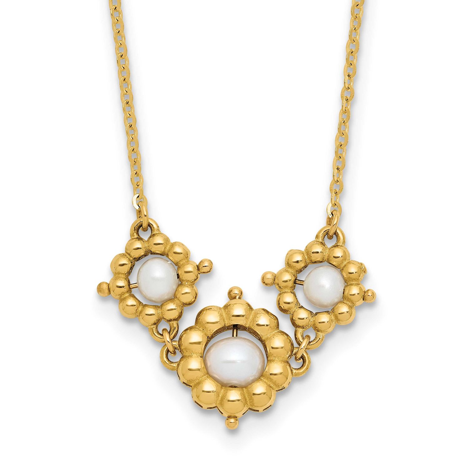 Fwc Pearl Flower 16 Inch with 2 Inch Extender Necklace 14k Gold Polished LF1862-16 196904335963