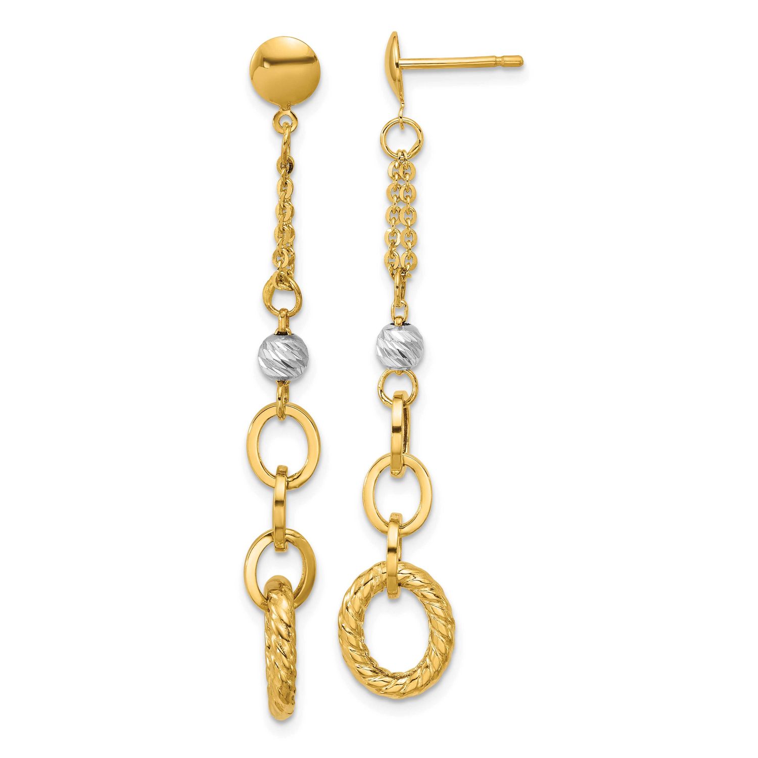 Wht Rh Polish/Diamond-Cut/Twisted Post Dangle Earrings 14k Gold LE2909 196904315941