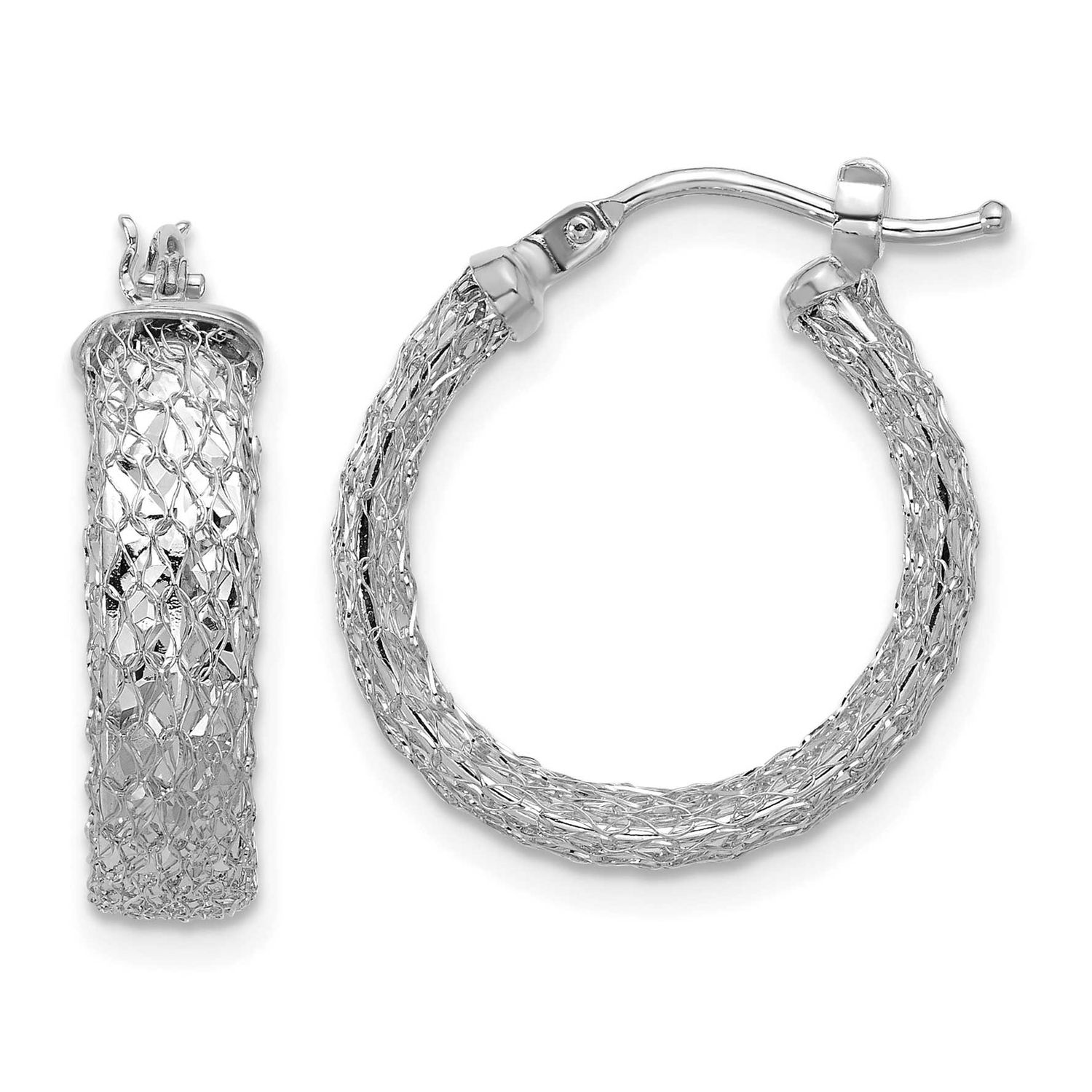 Wht Rh-Plating Polish/Texture/Diamond-Cut Hoop Earrings 14k Gold LE2695W 196904339985