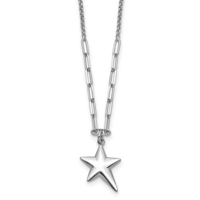 Polished Star Pendant with 1.25 Inch Extender Necklace Sterling Silver Rhodium-plated QLF1444-16.5 …