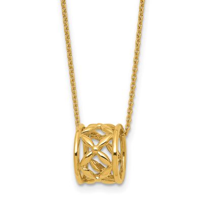 Floral Bead with 1 Inch Ext. Necklace 14k Gold Polished LF2198-17