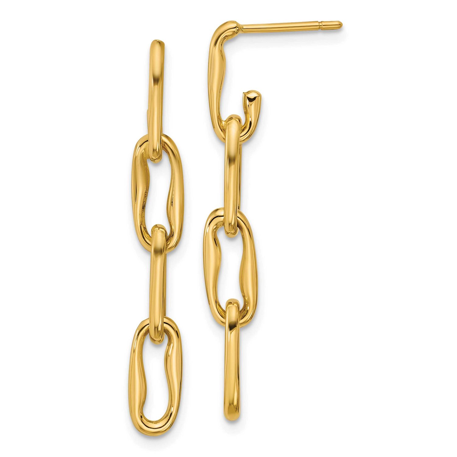Wavy Elongated Oval Link Post Dangle Earrings 14k Gold Polished LE2931 196904316146