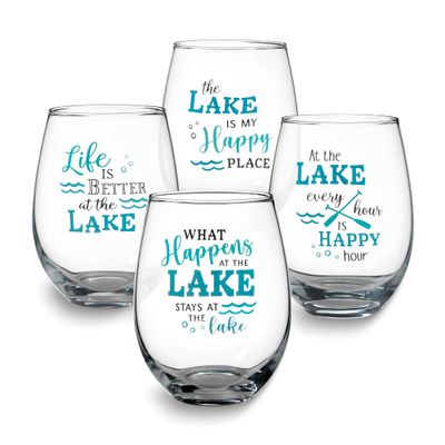 Lillian Rose At The Lake Set of 4 Stemless Wine Glasses with Assorted Sayings GM23960 710309458500
