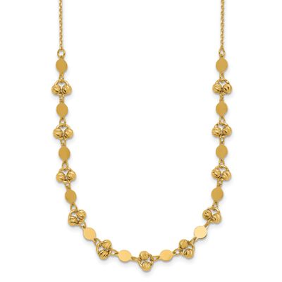 Diamond-Cut Beaded Fancy Circles with 1 Inch Extender Necklace 14k Gold Polished LF2208-17