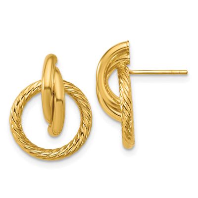 Twisted Circles Drop Post Earrings 14k Gold Polished LE2824 196904316061