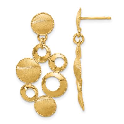 Circles Post Dangle Earrings 14k Gold Polished and Satin LE2728 196904279861