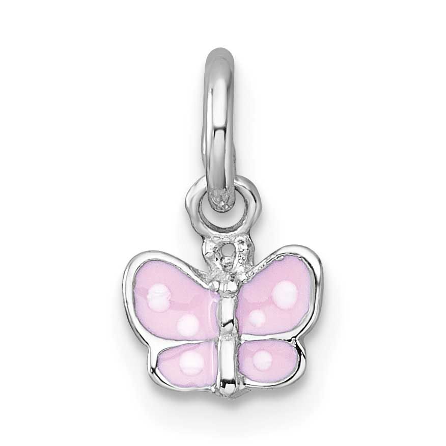 Madi K Enamel Pink Butterfly Children&#39;s Pendant Sterling Silver Rhodium-plated QP5960