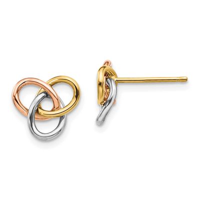Tri-Color Polished Rings Post Earrings 10k Gold 10LE654