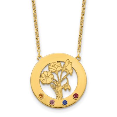 Gold-Plated Circle with 4 Birth Flower and Birthstone Necklace Sterling Silver XNA1487/4GP