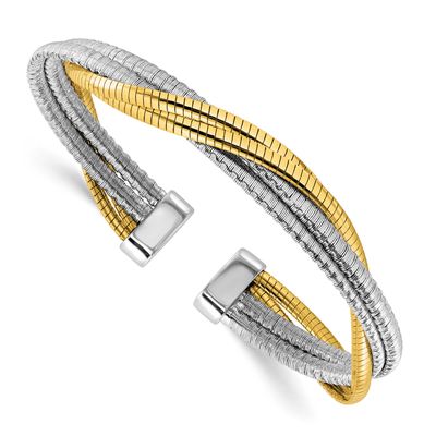 Gold Polished Wrapped Twist Cuff Bangle Sterling Silver Rhodium-plated QLF1379 196904344316