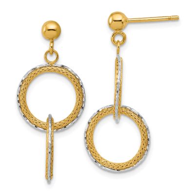 Diamond-Cut Circles Post Dangle Earrings 14k Two-tone Gold Textured Polished LE2918 196904315880