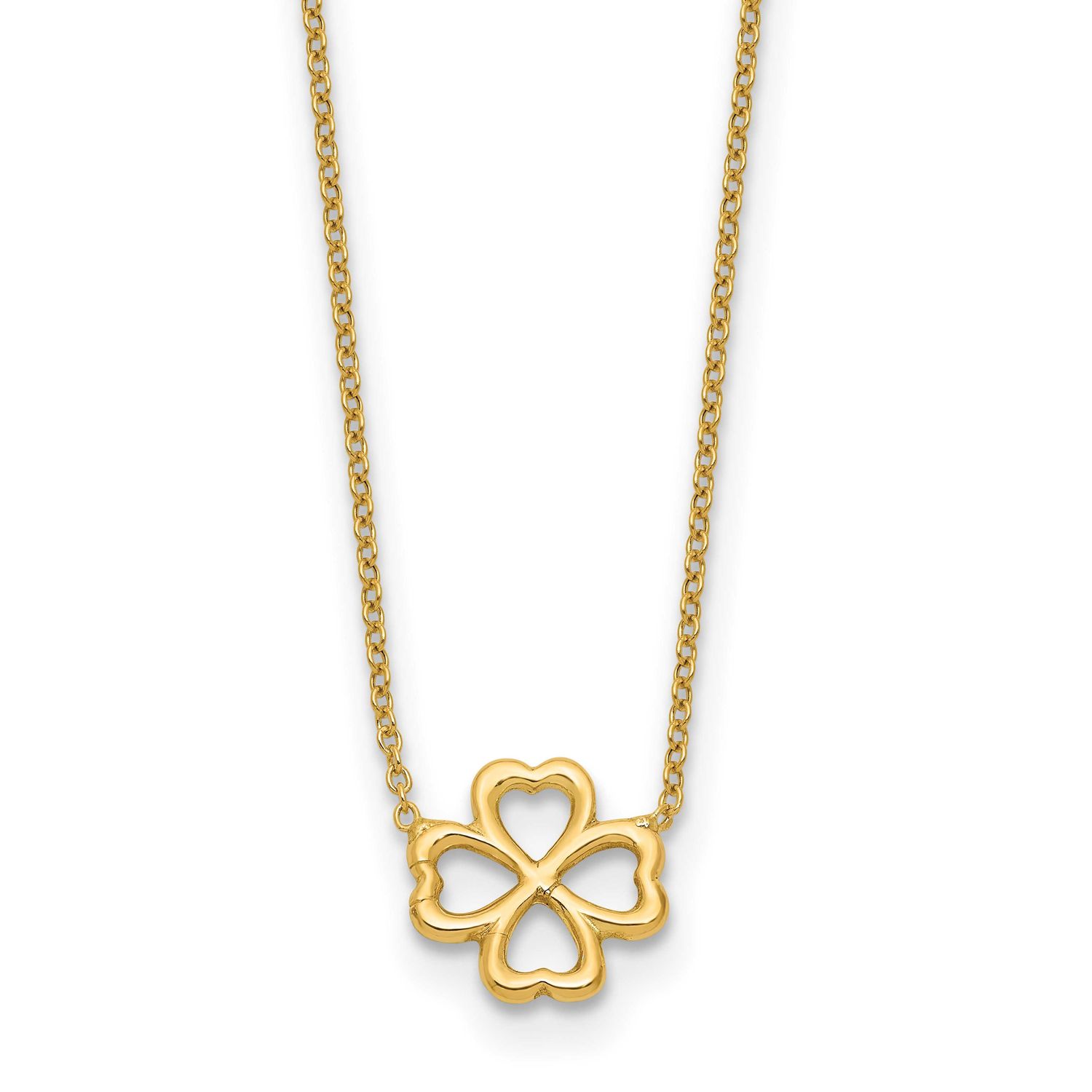 4-Leaf Clover with 2 Inch Extender Necklace 14k Gold Polished LF2172-17
