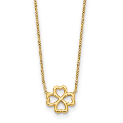 4-Leaf Clover with 2 Inch Extender Necklace 14k Gold Polished LF2172-17