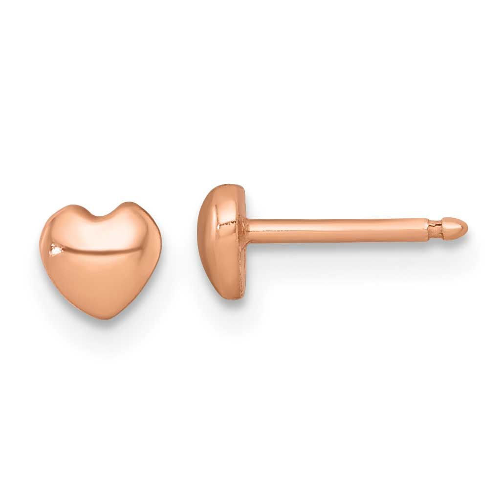 Rose-Tone Polished Heart Children&#39;s Post Earrings Sterling Silver QE18252