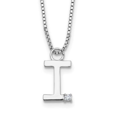 White Ice 18 Inch Diamond Letter I Initial Necklace Plus 2 Inch Extender Sterling Silver Rhodium-pl…