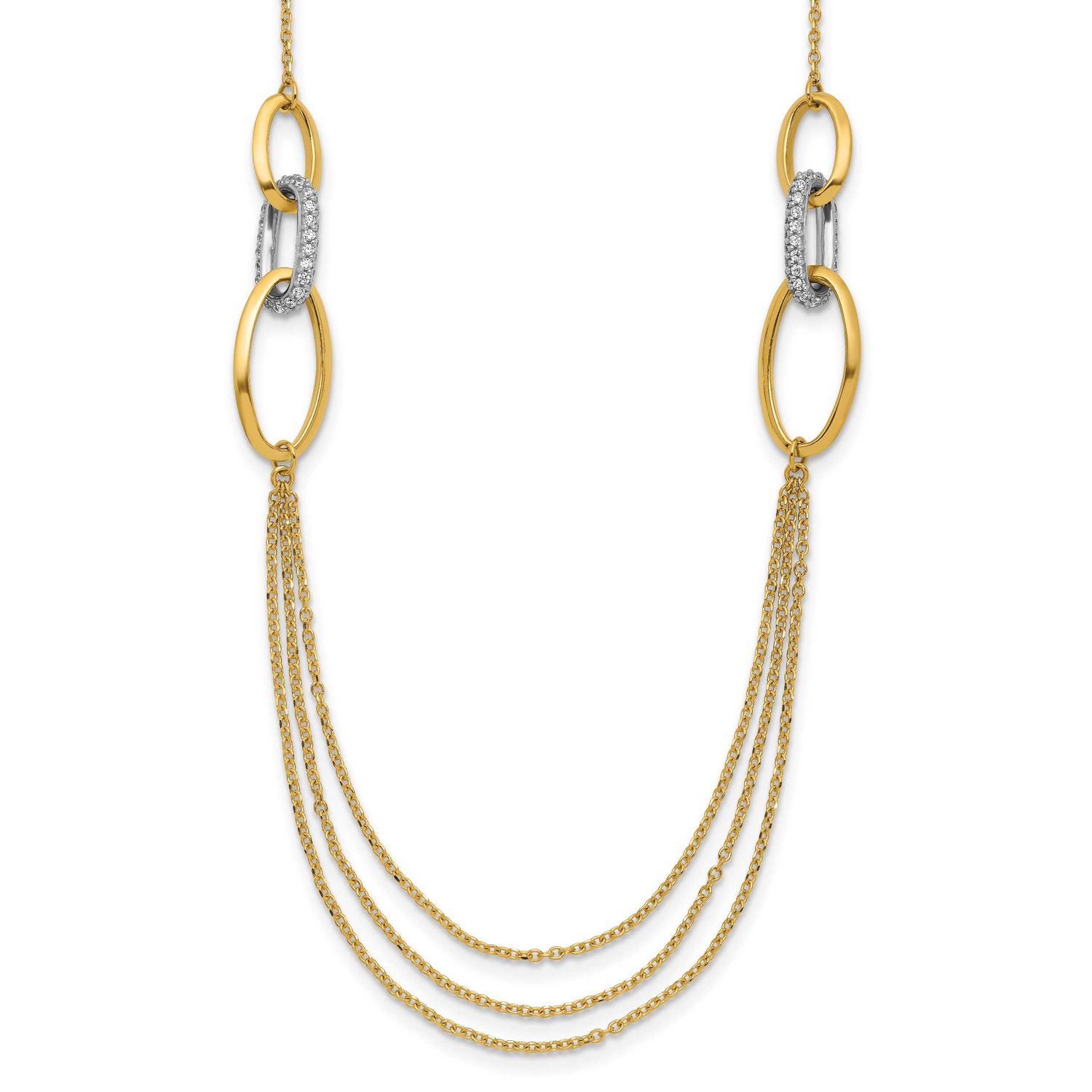 Fancy CZ Ovals with 1 Inch Extender Necklace 14k Two-tone Gold Polished LF2214-17