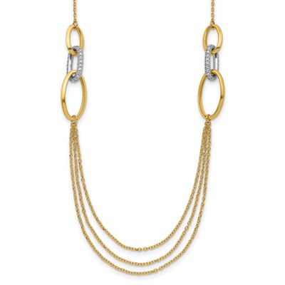 Fancy CZ Ovals with 1 Inch Extender Necklace 14k Two-tone Gold Polished LF2214-17