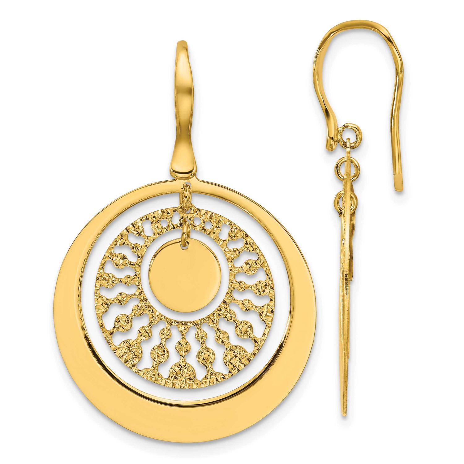 Diamond-Cut Circles Dangle Earrings 14k Gold Polished LE2759 196904336885