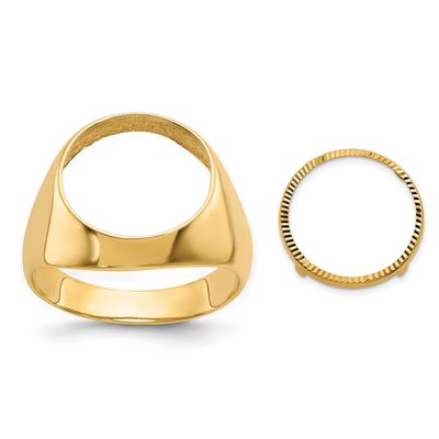 Men&#39;s Polished and Diamond-Cut Classic Open Back 13.0mm Coin Bezel Ring 14k Gold R3658D/13.0