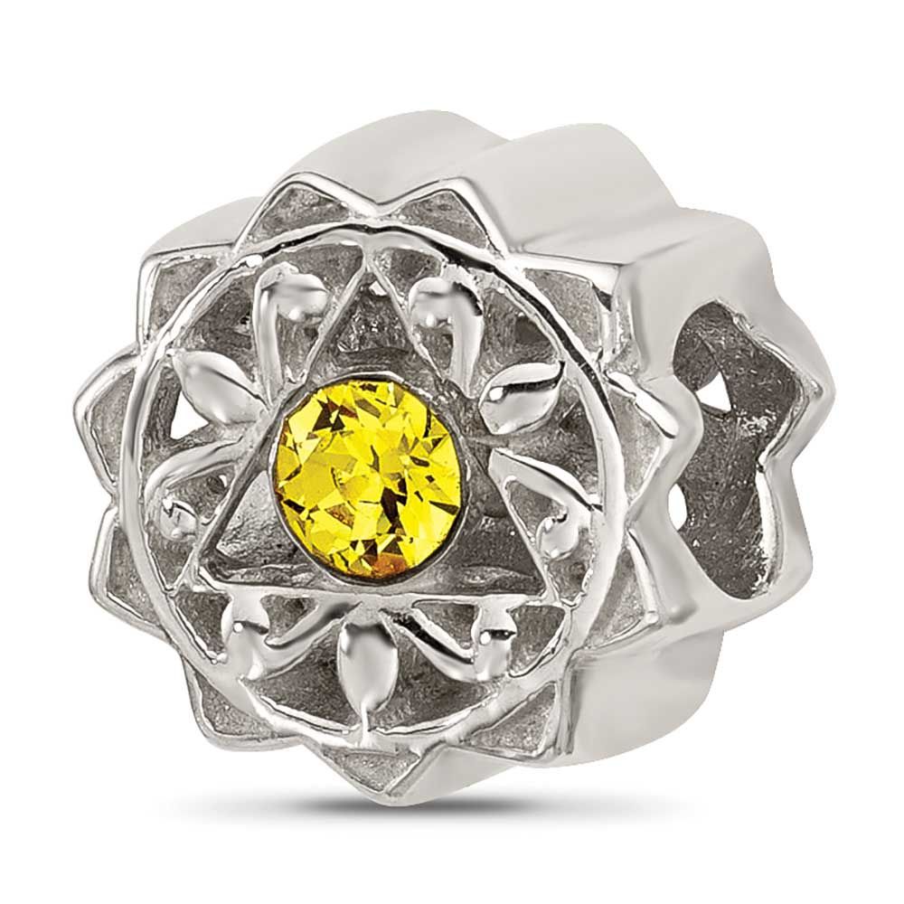 Brushed and Polished Yellow Crystal Bead Sterling Silver QRS4537 196904279489