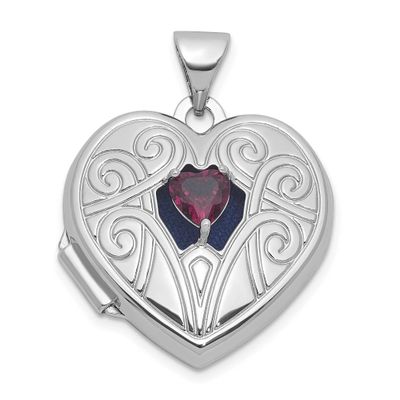 Rhodolite Garnet June Birthstone 18mm Heart Locket Sterling Silver Rhodium-plated QLS1200/JUN