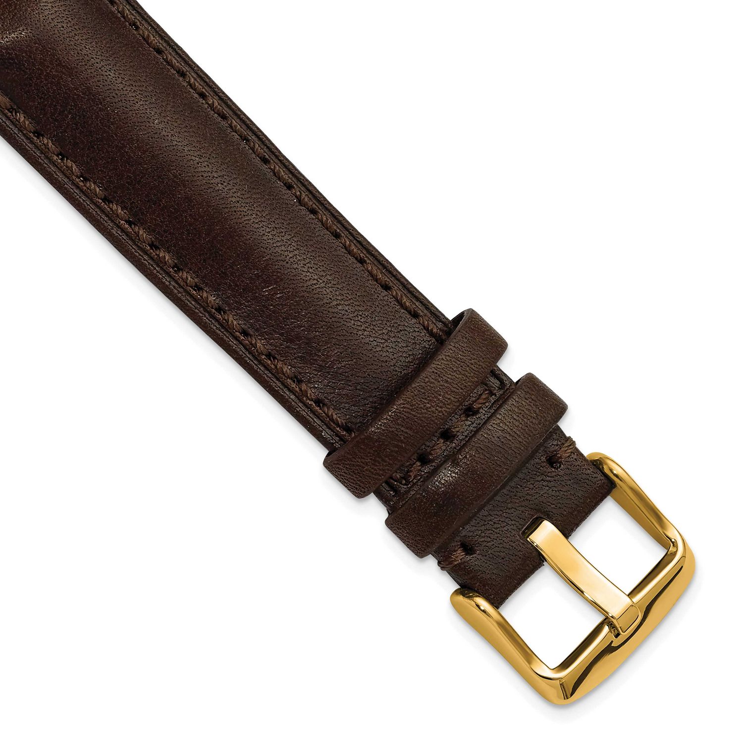 Debeer 22mm Brown Oil-Tanned Leather Stitched with Gold-Tone Buckle 8 Inch Watch Band BAY566-22