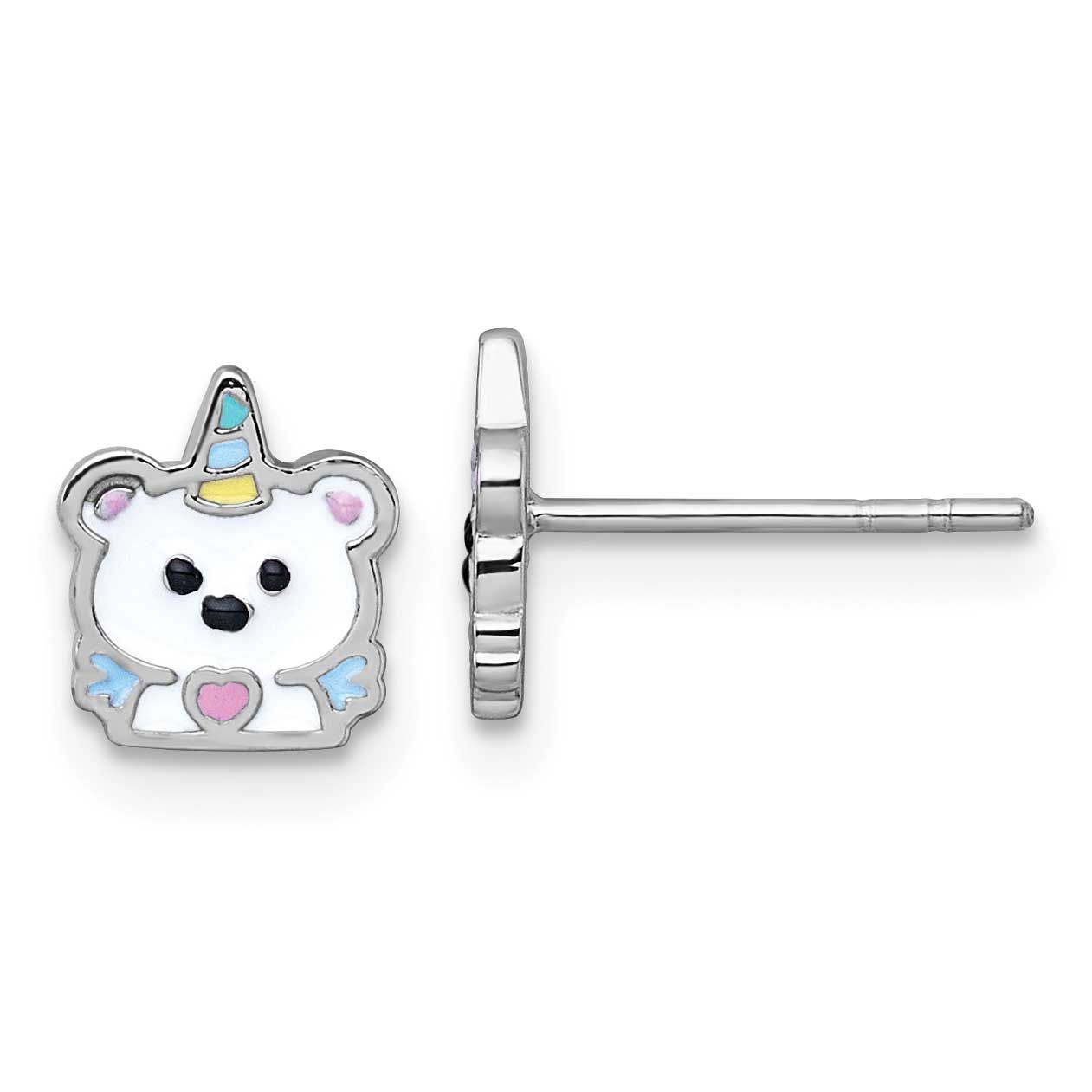 Enamel Unicorn Polar Bear Children&#39;s Post Earring Sterling Silver Rhodium-plated QE18286