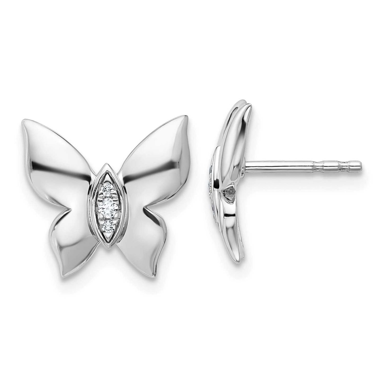 White Ice Diamond Butterfly Post Earrings Sterling Silver Rhodium-plated QW600