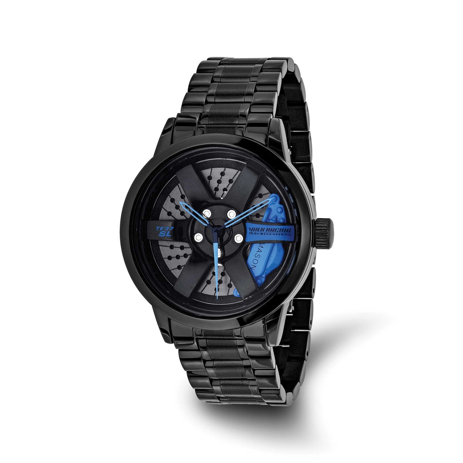 Mason Sales Black Ip-Plated Blue Race Car Rim Watch Stainless Steel XWA6556