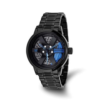Mason Sales Black Ip-Plated Blue Race Car Rim Watch Stainless Steel XWA6556