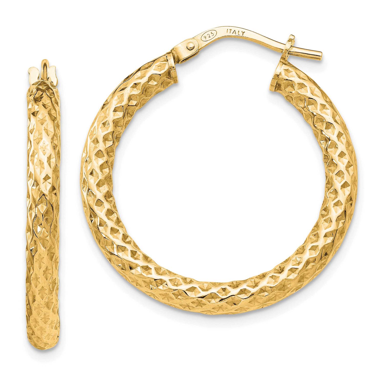 Gold-Tone Polished/Textured Hinged Hoop Earrings Sterling Silver QLE274Y