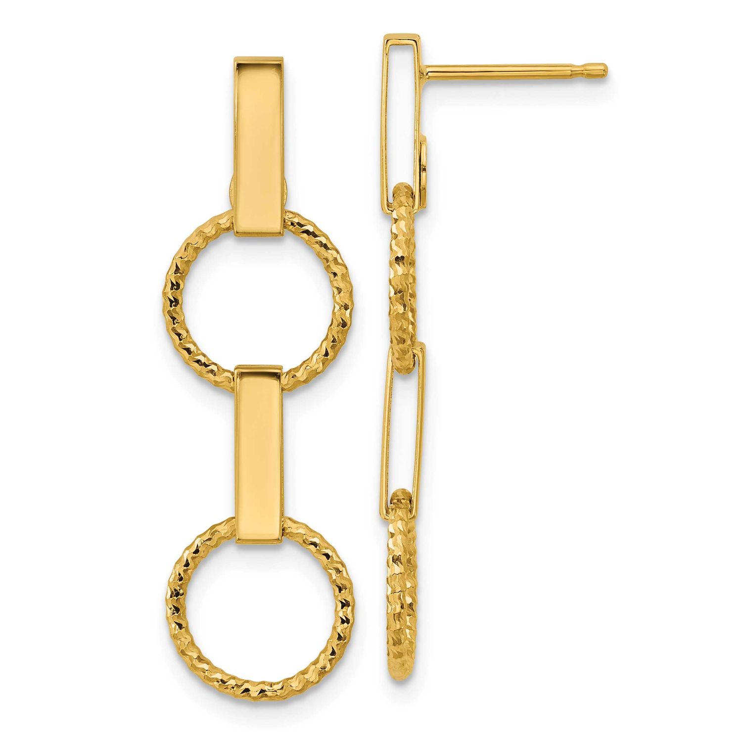 Diamond-Cut Circle Dangle Post Earrings 14k Gold Polished LE2848 196904316009