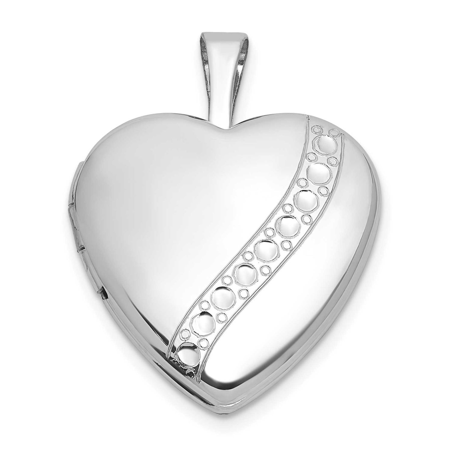Brushed and Polished 16mm Heart Locket Sterling Silver Rhodium-plated QLS1208