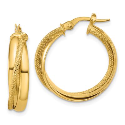 Textured Round Hoop Earrings 10k Gold Polished 10LE635