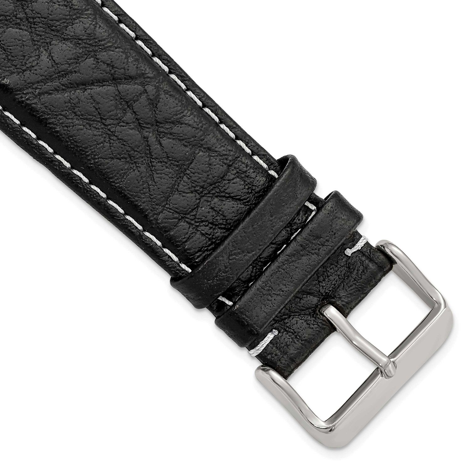 Debeer 28mm Black Sport Leather with White Stitching and Silver-Tone Buckle 7.5 Inch Watch Band BA9…