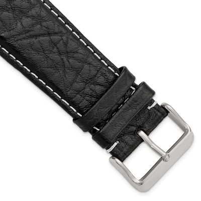 Debeer 28mm Black Sport Leather with White Stitching and Silver-Tone Buckle 7.5 Inch Watch Band BA9…