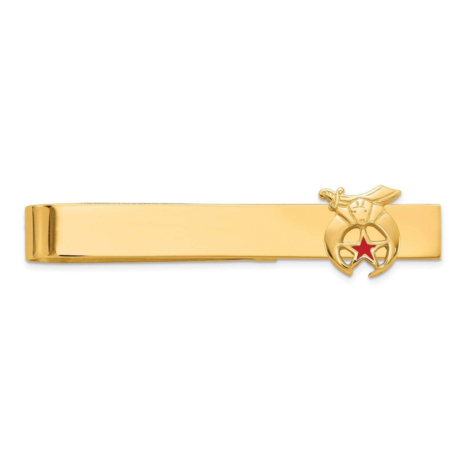 Men&#39;s Polished and Textured with Red Enamel Masonic Shriner Medium Tie Bar 14k Gold B57642-TBB